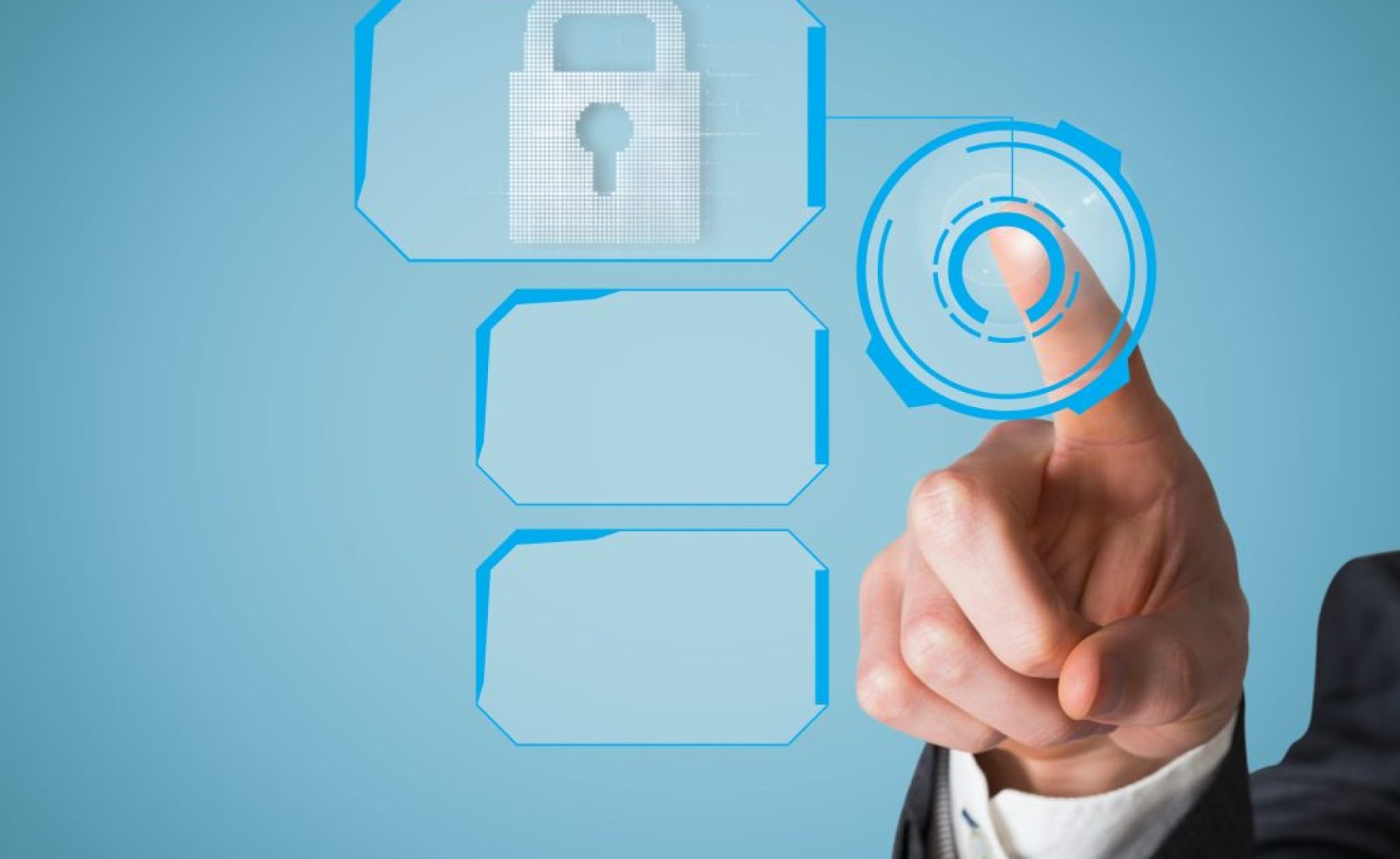 composite of hand pointing at padlock graphic